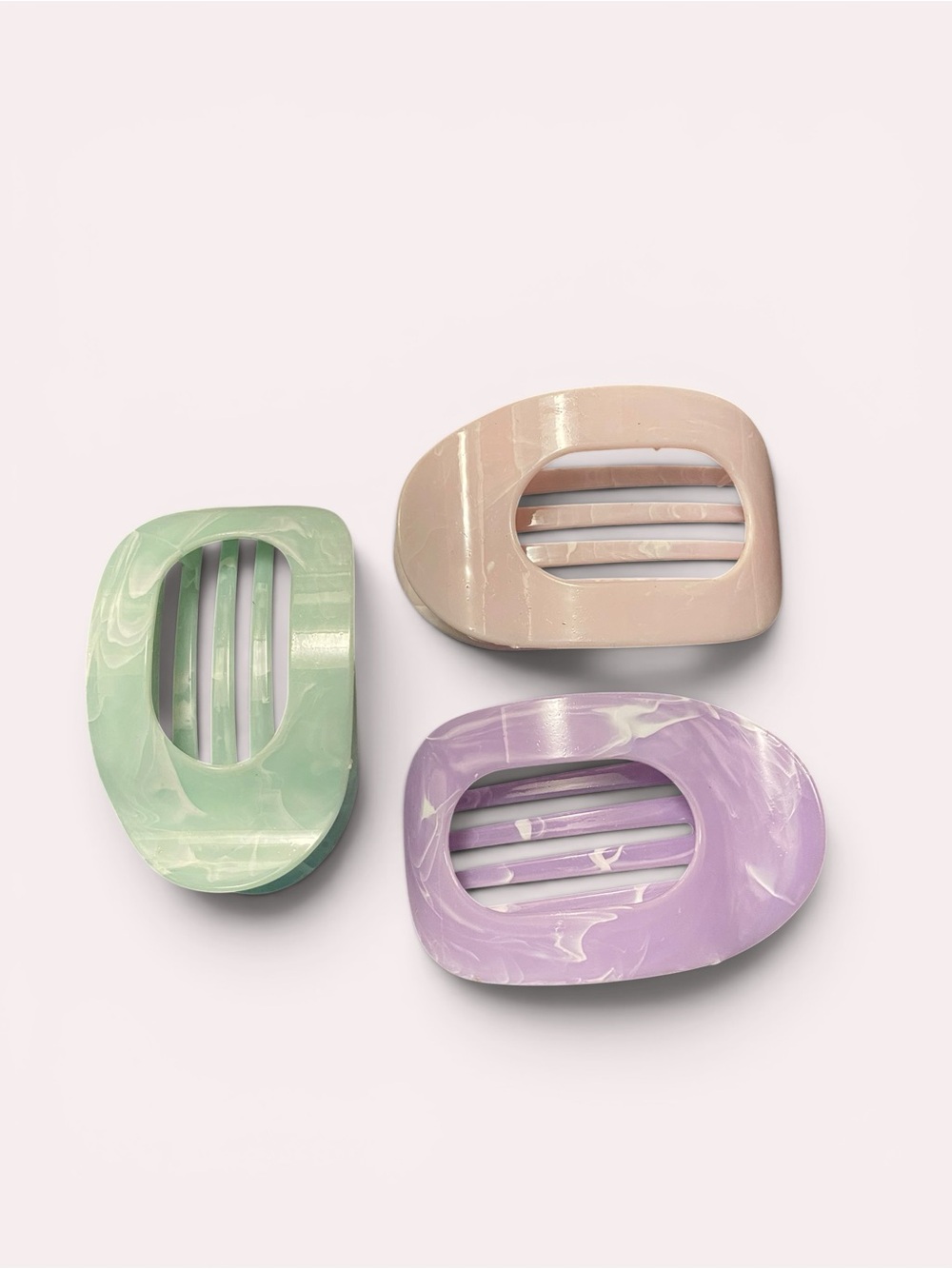 Set of 3 Teleties Flat Oval Marbleized Pastel Hair Clips NEW